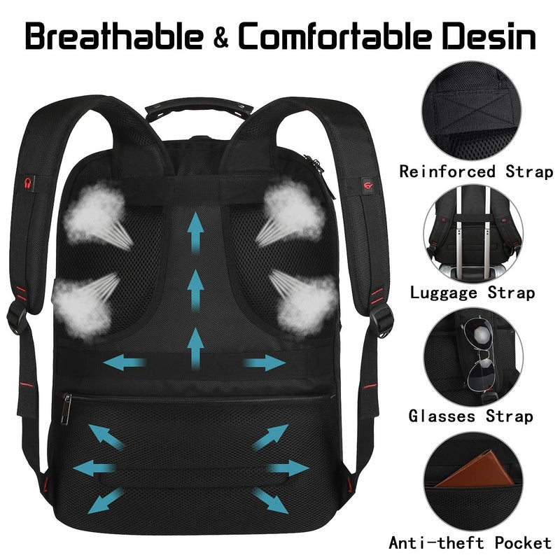 Mogplof 18.4 Laptop Backpack for Men, 55L-60L Extra Large Gaming Laptops Backpack with USB Charger Port, TSA Friendly Flight Approved RFID Anti-theft Pocket, Water Resistant Suiltable for Travel Business Work - Image 3